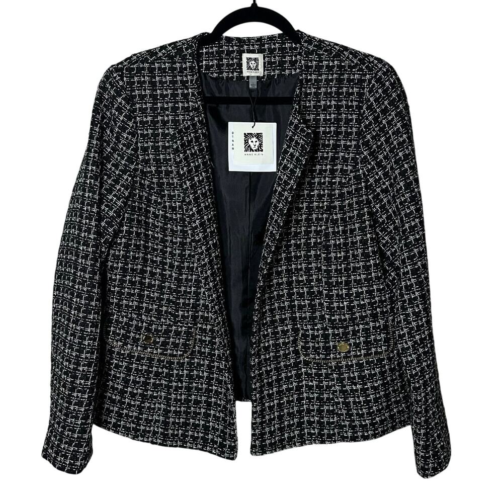 Anne Klein black and white tweed blazer with gold-tone buttons L NWT